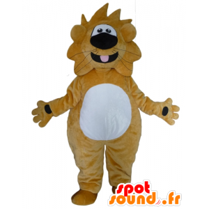 Large yellow and white lion mascot, funny and friendly - MASFR22947 - Lion mascots