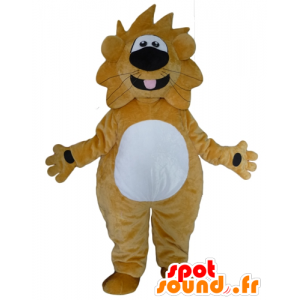 Mascotte de gros lion jaune et blanc, drôle et sympathique - MASFR22947 - Mascottes Lion