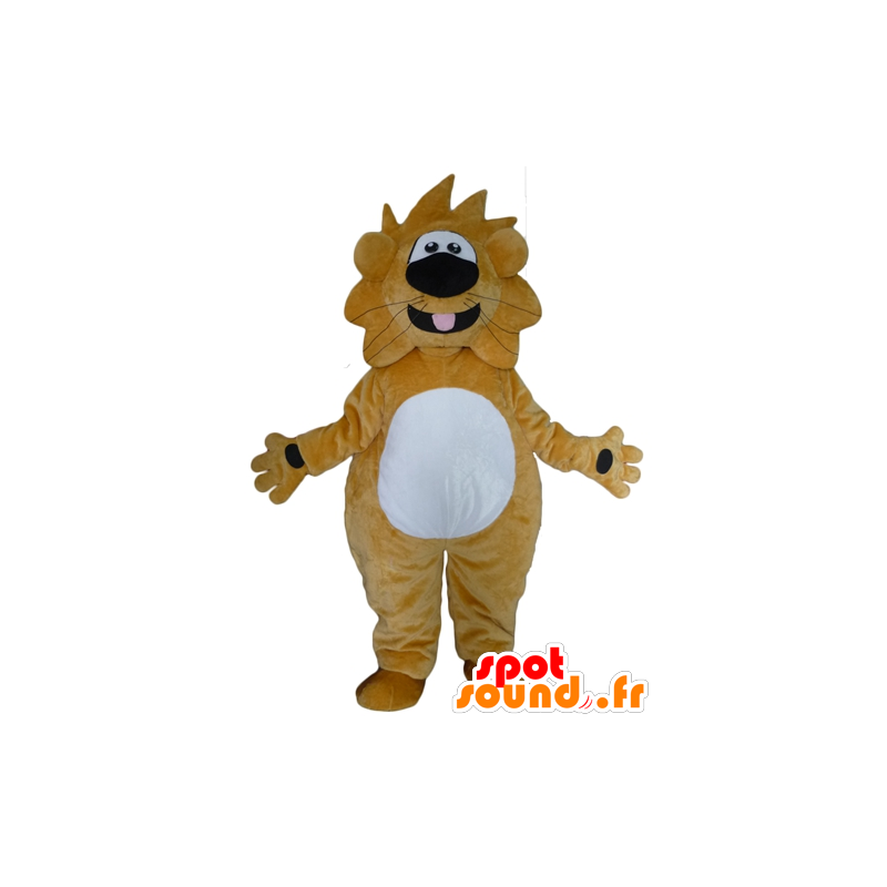 Large yellow and white lion mascot, funny and friendly - MASFR22947 - Lion mascots