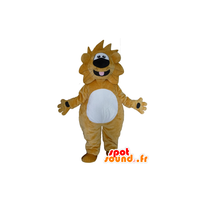 Tukku Mascot keltainen ja valkoinen leijona, hauska ja ystävällinen - MASFR22947 - Lion Maskotteja