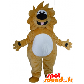 Large yellow and white lion mascot, funny and friendly - MASFR22947 - Lion mascots