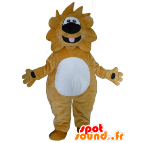 Tukku Mascot keltainen ja valkoinen leijona, hauska ja ystävällinen - MASFR22947 - Lion Maskotteja