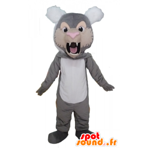 Mascotte de tigre gris, blanc et beige, rugissant - MASFR22948 - Mascottes Tigre