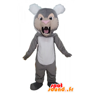 Tiger mascot gray, white and beige, roaring - MASFR22948 - Tiger mascots