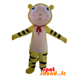 Boy maskot oblečený ve žlutém tygří kostýmu - MASFR22949 - Tiger Maskoti