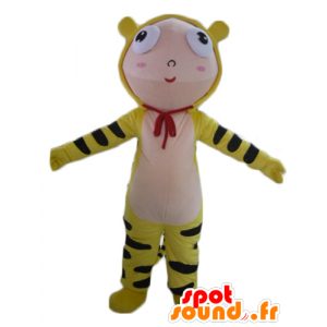 Niño vestido en traje de la mascota del tigre amarillo - MASFR22949 - Mascotas de tigre