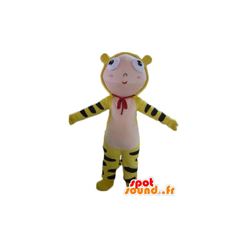 Drengemaskot klædt i gul tigerdragt - Spotsound maskot kostume