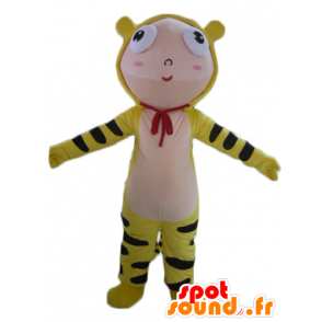 Boy dressed in yellow tiger mascot costume - MASFR22949 - Tiger mascots