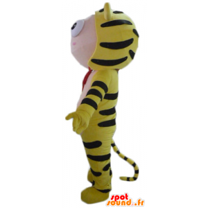 Drengemaskot klædt i gul tigerdragt - Spotsound maskot kostume