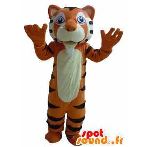 Orange tiger mascot, white and black, giant, highly successful - MASFR22950 - Tiger mascots