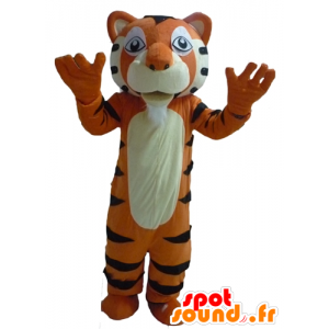 Orange Tiger-Maskottchen, weiß und schwarz, riesig, sehr erfolgreich - MASFR22950 - Tiger Maskottchen