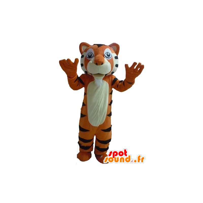 Laranja mascote do tigre, branco e preto, gigante, muito bem sucedida - MASFR22950 - Tiger Mascotes