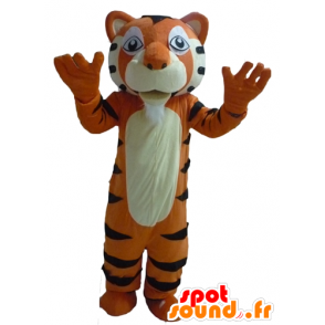 Oranssi tiikeri maskotti, valkoinen ja musta, jättiläinen, erittäin onnistunut - MASFR22950 - Tiger Maskotteja