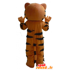 Orange tiger mascot, white and black, giant, highly successful - MASFR22950 - Tiger mascots