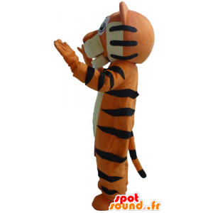 Orange tiger mascot, white and black, giant, highly successful - MASFR22950 - Tiger mascots