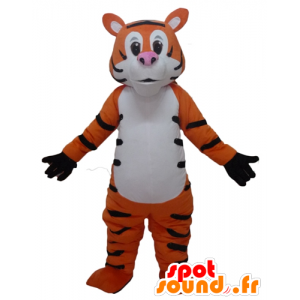 Orange tiger mascot, white and black, giant and fun - MASFR22951 - Tiger mascots