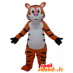 Oranssi tiikeri maskotti, mustavalkoinen ja hauska jättiläinen - MASFR22951 - Tiger Maskotteja