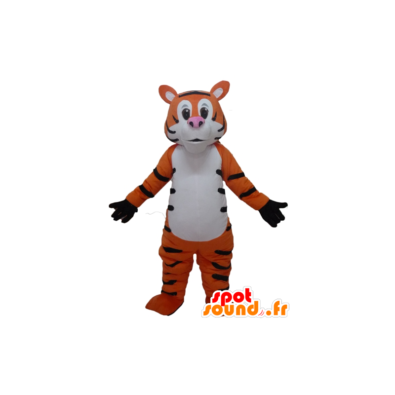 Orange tiger maskot, svart og hvitt og morsom giganten - MASFR22951 - Tiger Maskoter