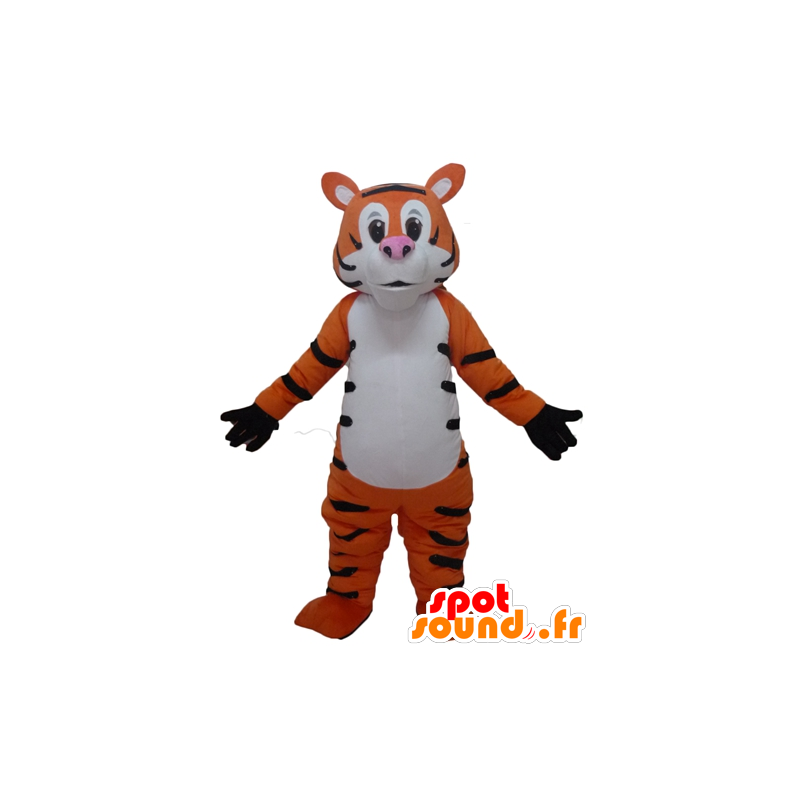 Orange Tiger-Maskottchen, weiß und schwarz, Riesen und Spaß - MASFR22951 - Tiger Maskottchen