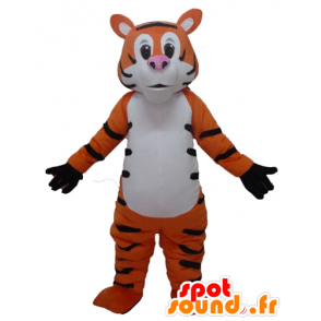 Mascotte de tigre orange, blanc et noir, géant et rigolo - MASFR22951 - Mascottes Tigre