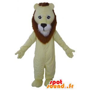 κίτρινο μασκότ λιοντάρι, καφέ και λευκό, με μεγάλη επιτυχία - MASFR22952 - Λιοντάρι μασκότ