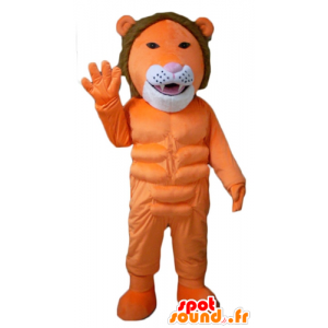 Leão mascote laranja, branco e marrom, muito original e colorido - MASFR22953 - Mascotes leão