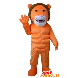 Orange løve maskot, hvit og brun, veldig originalt og fargerikt - MASFR22953 - Lion Maskoter