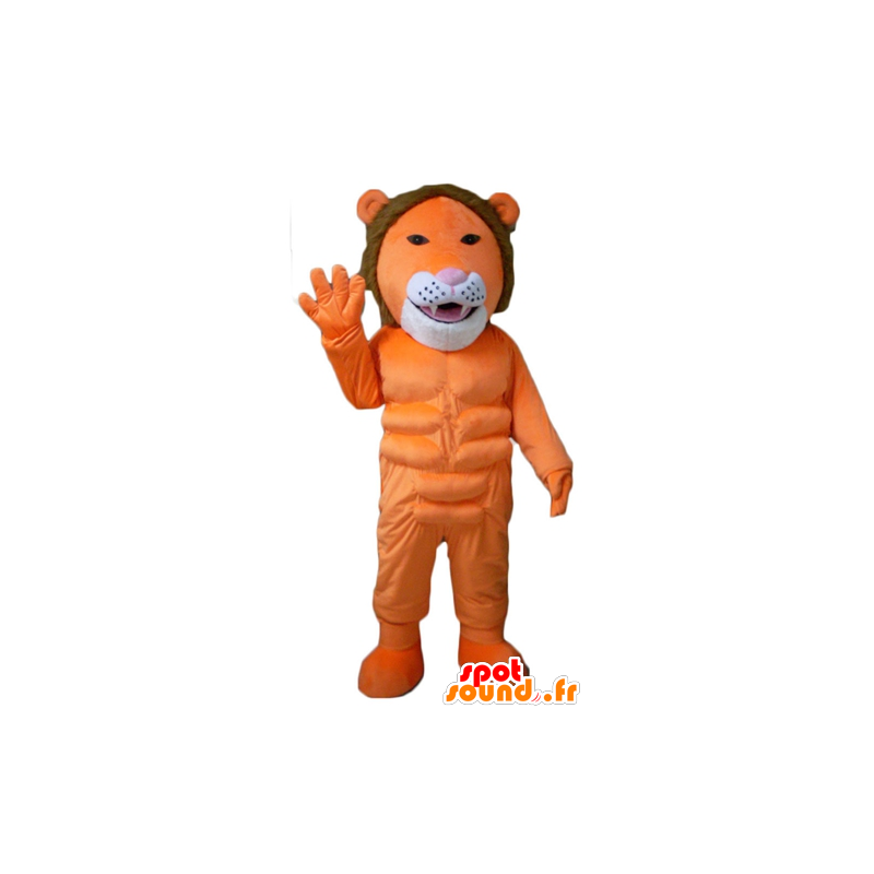 Leão mascote laranja, branco e marrom, muito original e colorido - MASFR22953 - Mascotes leão