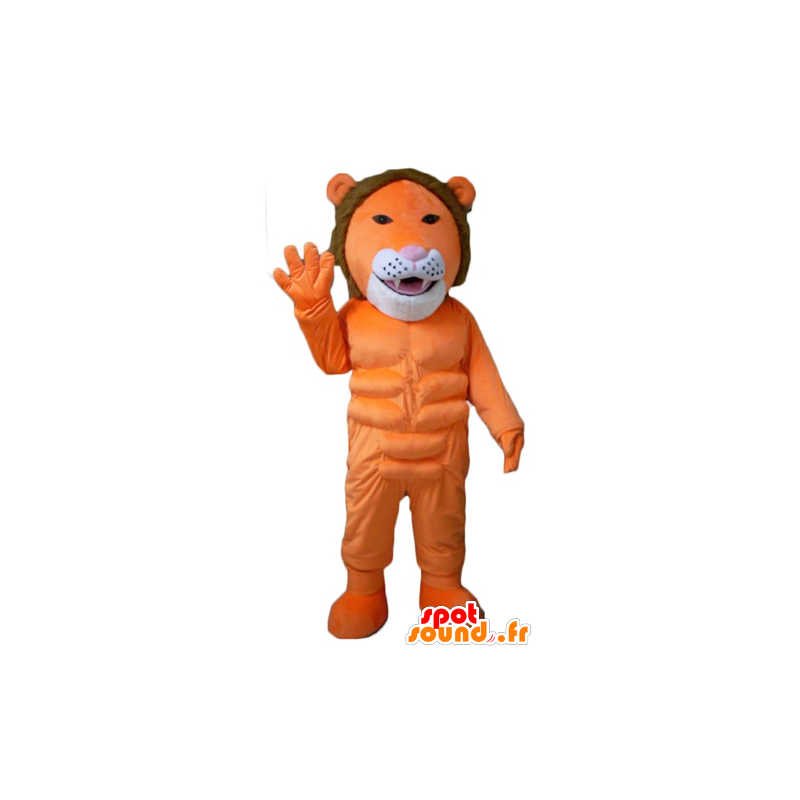 Lion mascot orange, white and brown, very original and colorful - MASFR22953 - Lion mascots