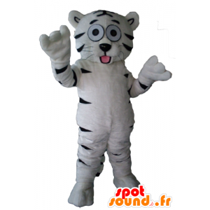 Mascot blanco y tigre negro, lindo, dulce y entrañable - MASFR22955 - Mascotas de tigre