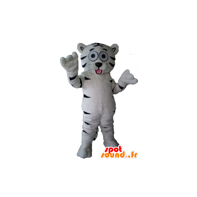 Maskotti valkoinen ja musta tiikeri, söpö, suloinen ja koskettava - MASFR22955 - Tiger Maskotteja