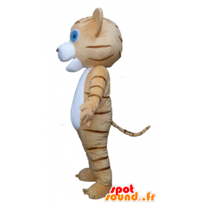 Marrone e bianco tigre mascotte, gatto con gli occhi azzurri - MASFR22956 - Mascotte tigre