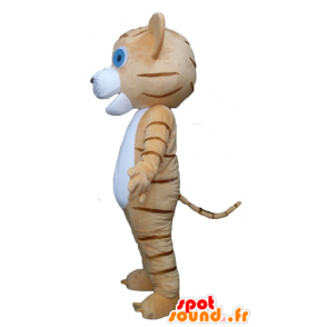 Mascotte de tigre marron et blanc, de chat aux yeux bleus - MASFR22956 - Mascottes Tigre