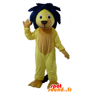 Mascote leão amarelo, com uma juba azul - MASFR22958 - Mascotes leão