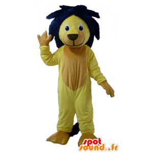 Yellow lion mascot, with a blue mane