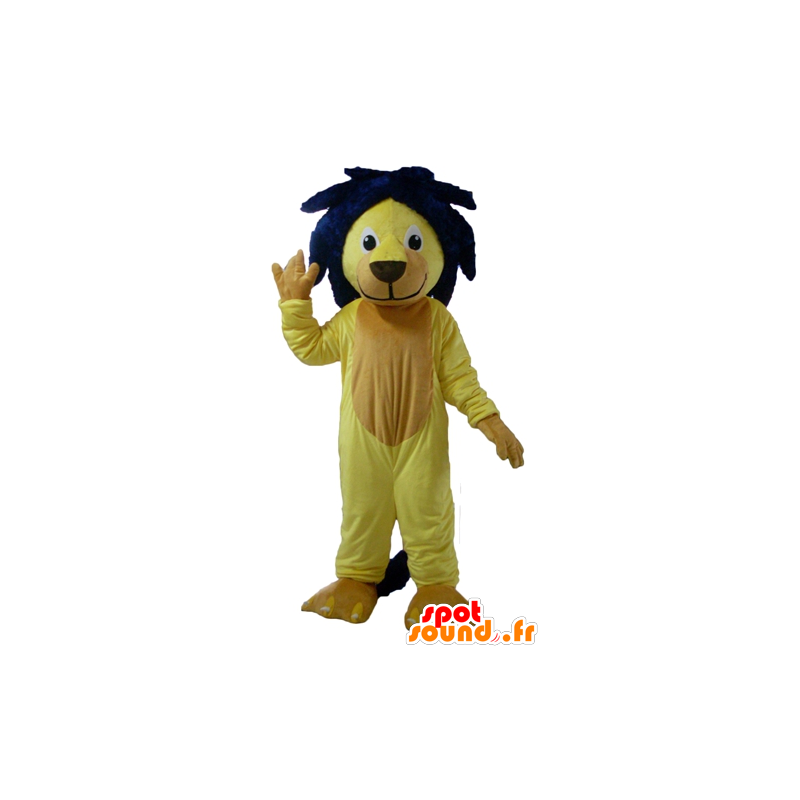 Giallo mascotte leone, con una criniera blu - MASFR22958 - Mascotte Leone