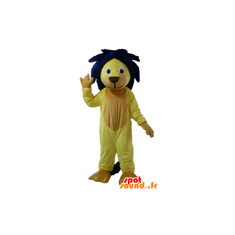 Mascotte de lion jaune, avec une crinière bleue - MASFR22958 - Mascottes Lion