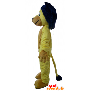 Giallo mascotte leone, con una criniera blu - MASFR22958 - Mascotte Leone