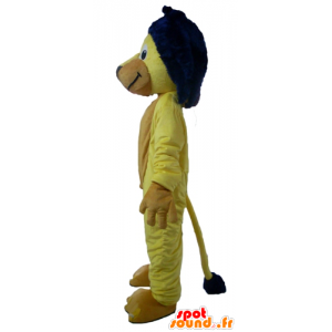 Gul løve maskot med en blå manke - Spotsound maskot kostume