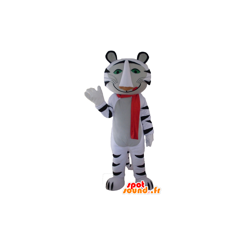 Mascot Tiger black and white with a red scarf - MASFR22959 - Tiger mascots