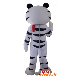 Maskot bílé a černé tygra, s červeným šátkem - MASFR22959 - Tiger Maskoti