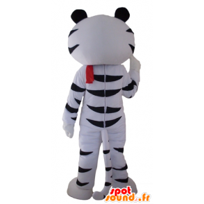 Mascot tigre branco e preto, com um lenço vermelho - MASFR22959 - Tiger Mascotes