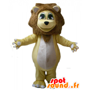 Gelber Löwe-Maskottchen, weiß und braun, plump und erbärmlich - MASFR22960 - Löwen-Maskottchen