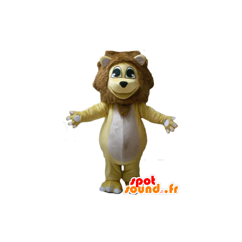 Geel leeuw mascotte, wit en bruin, mollig en ontroerend - MASFR22960 - Lion Mascottes