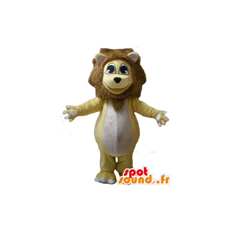 Keltainen leijona maskotti, valkoinen ja ruskea, pullea ja koskettava - MASFR22960 - Lion Maskotteja