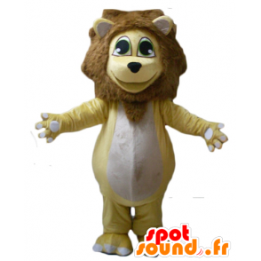 Giallo mascotte leone, bianco e marrone, grassoccio e patetico - MASFR22960 - Mascotte Leone