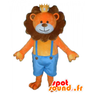 Leone mascotte arancione e marrone, con una corona - MASFR22964 - Mascotte Leone