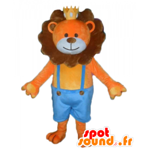 Löwe-Maskottchen-Orange und Braun, mit einer Krone - MASFR22964 - Löwen-Maskottchen
