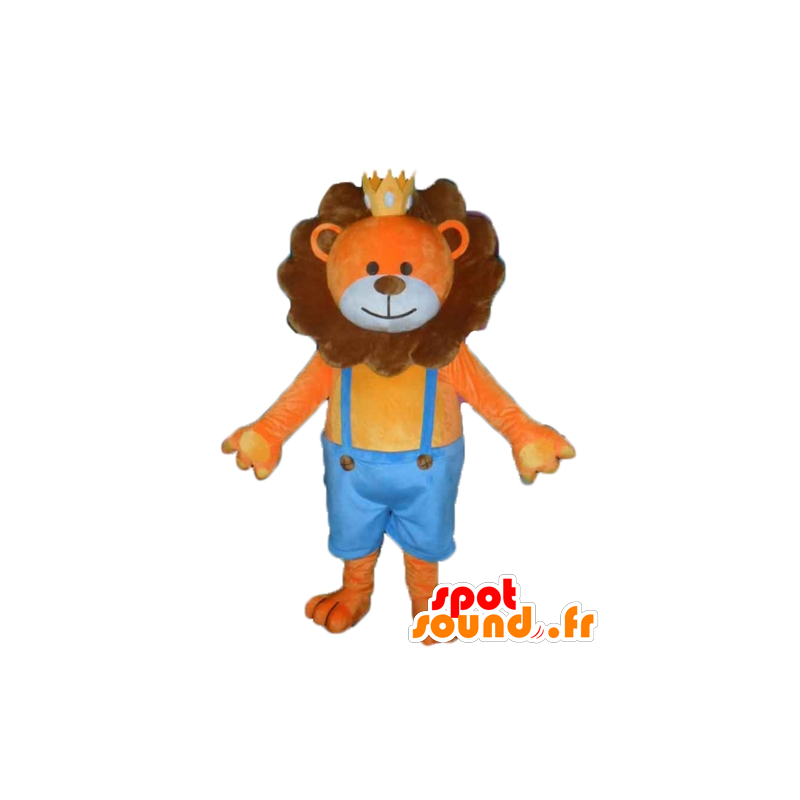 Lion mascot orange and brown, with a crown - MASFR22964 - Lion mascots