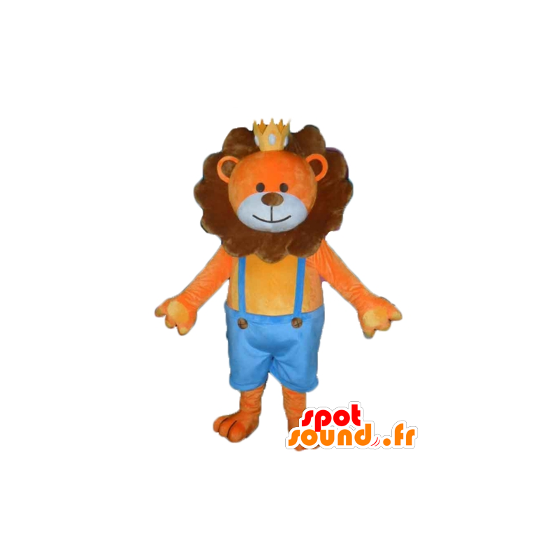 Mascota del león de color naranja y marrón, con una corona - MASFR22964 - Mascotas de León